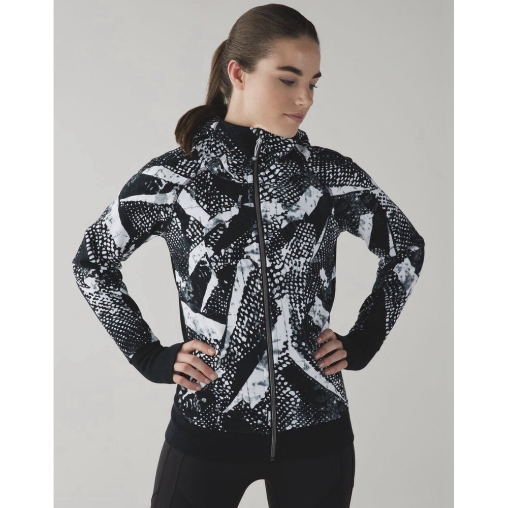 Lululemon Scuba Hoodie III Full Zip Fleece White Black Static Mist | Size 4 EUC